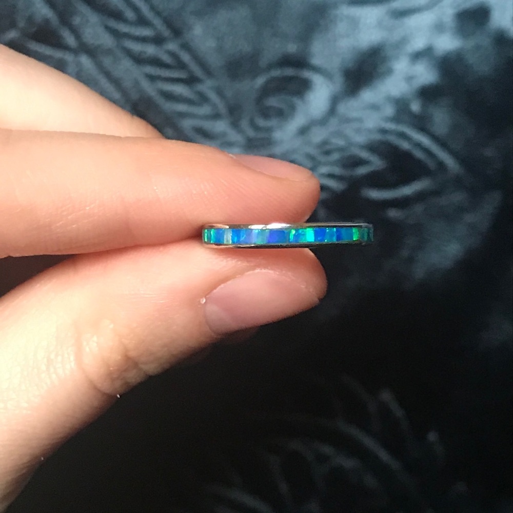 Blue opal inlay eternity band